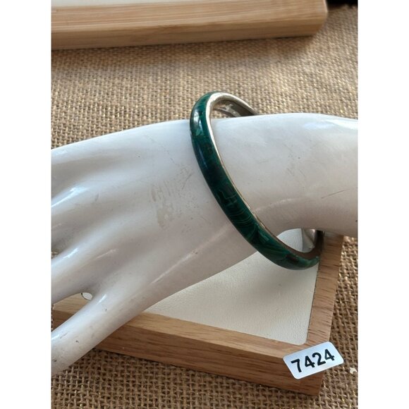Vintage Green Malachite Stone Bangle Bracelet - Picture 6 of 14